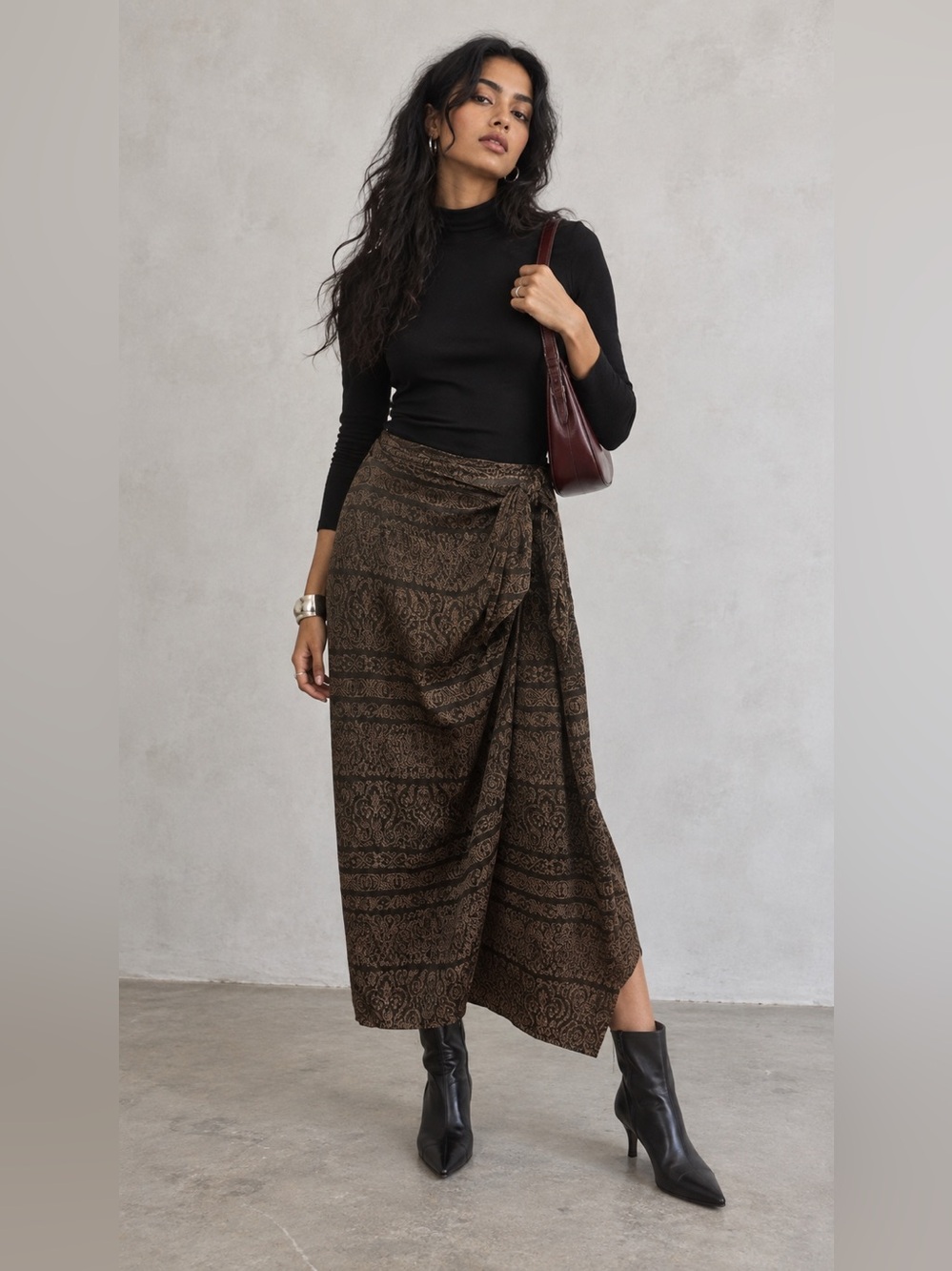 Jones New York Vintage Tapestry Wrap Skirt Brown Bronze Printed Midi Size 6